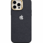 Premium Black PU Leather iPhone Case with Metal Camera Ring.