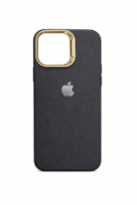 Premium Black PU Leather iPhone Case with Metal Camera Ring. - Image 2