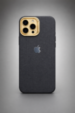 Premium Black PU Leather iPhone Case with Metal Camera Ring. - Image 4